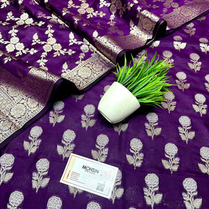 Purple Zari Katan Silk Banarasi Suit