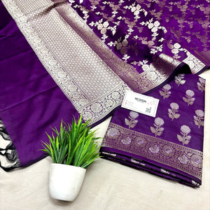 Purple Zari Katan Silk Banarasi Suit