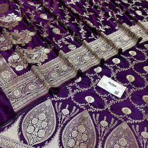 Purple Zari Katan Silk Banarasi Suit