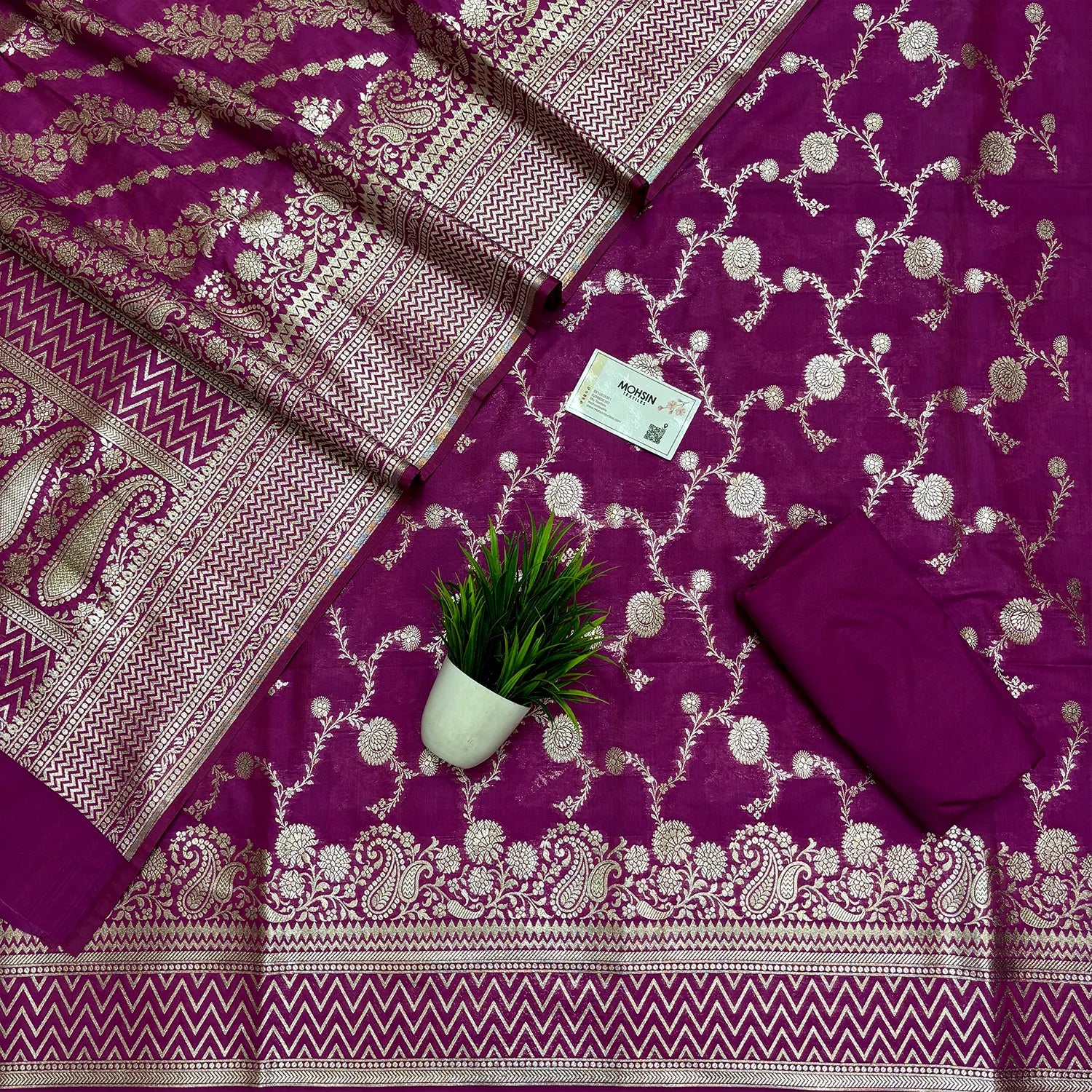 Purple Zari Katan Silk Banarasi Suit