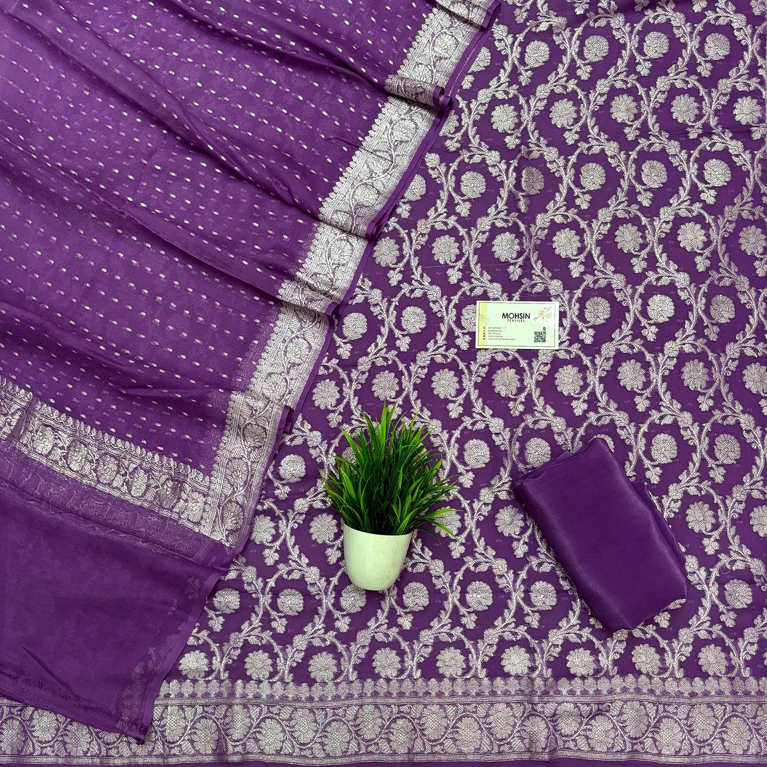 Purple Zari Pure Georgette Silk Banarasi Suit