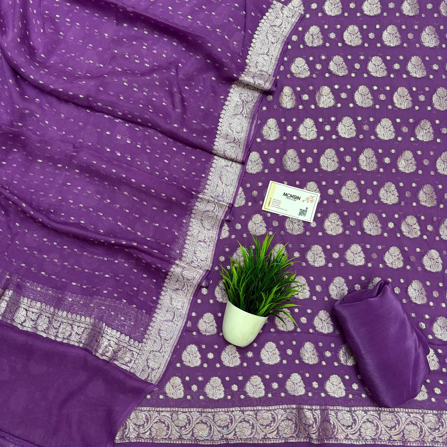 Purple Zari Pure Georgette Silk Banarasi Suit