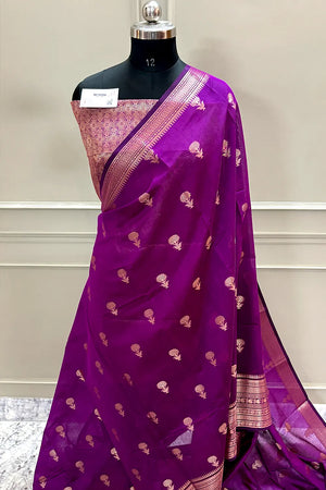 Purple Zari Resham Banarasi Silk Saree