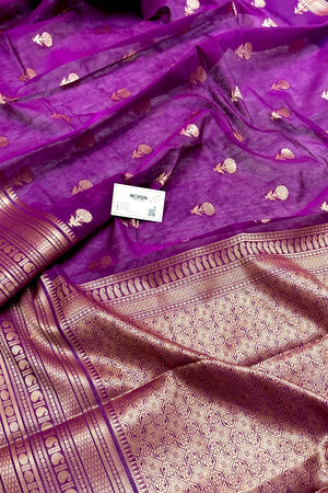 Purple Zari Resham Banarasi Silk Saree