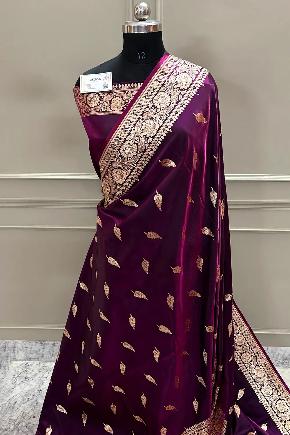 Purple Zari Satin Silk Banarasi Saree