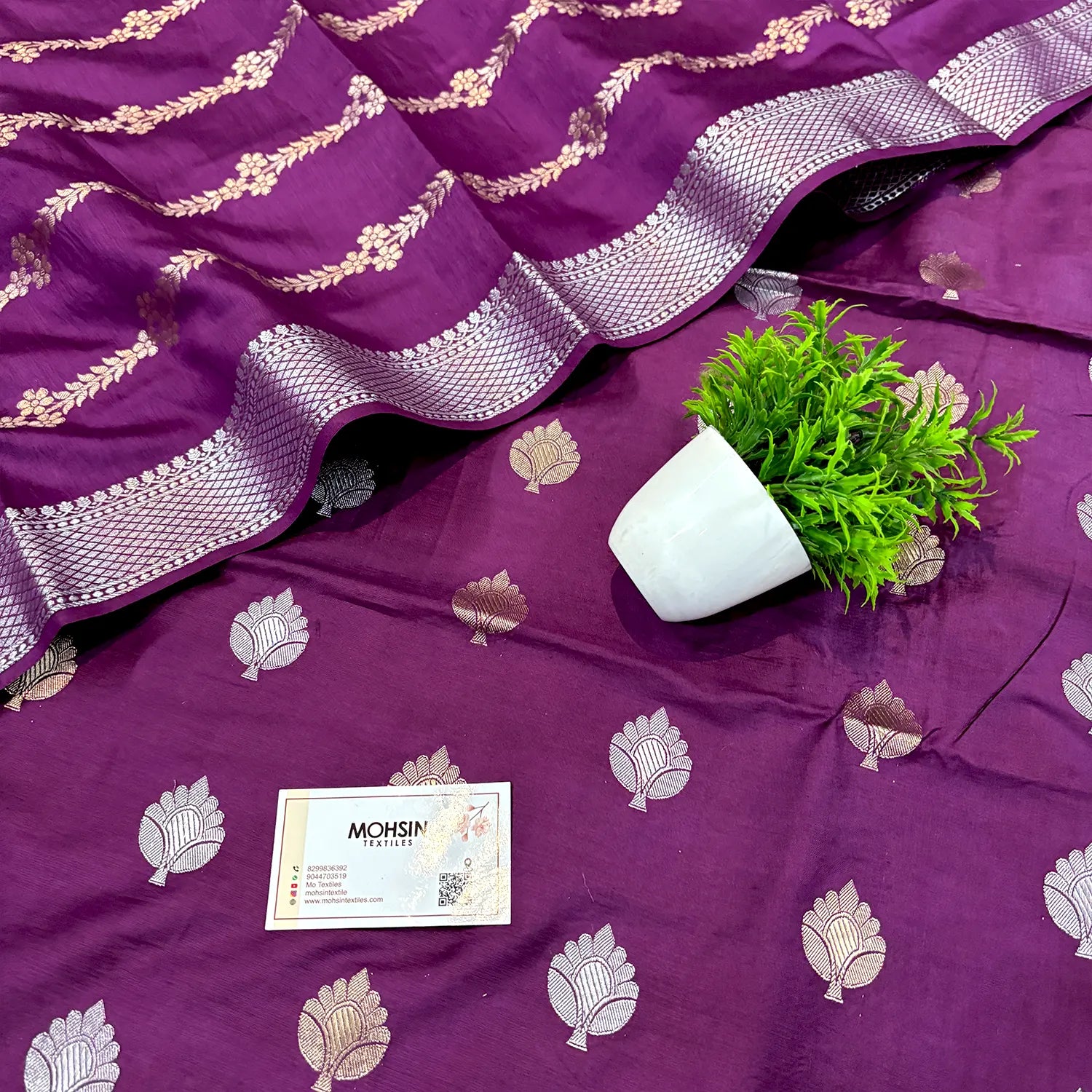 Purple Zari Satin Silk Banarasi Suit