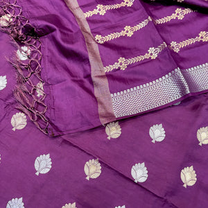 Purple Zari Satin Silk Banarasi Suit
