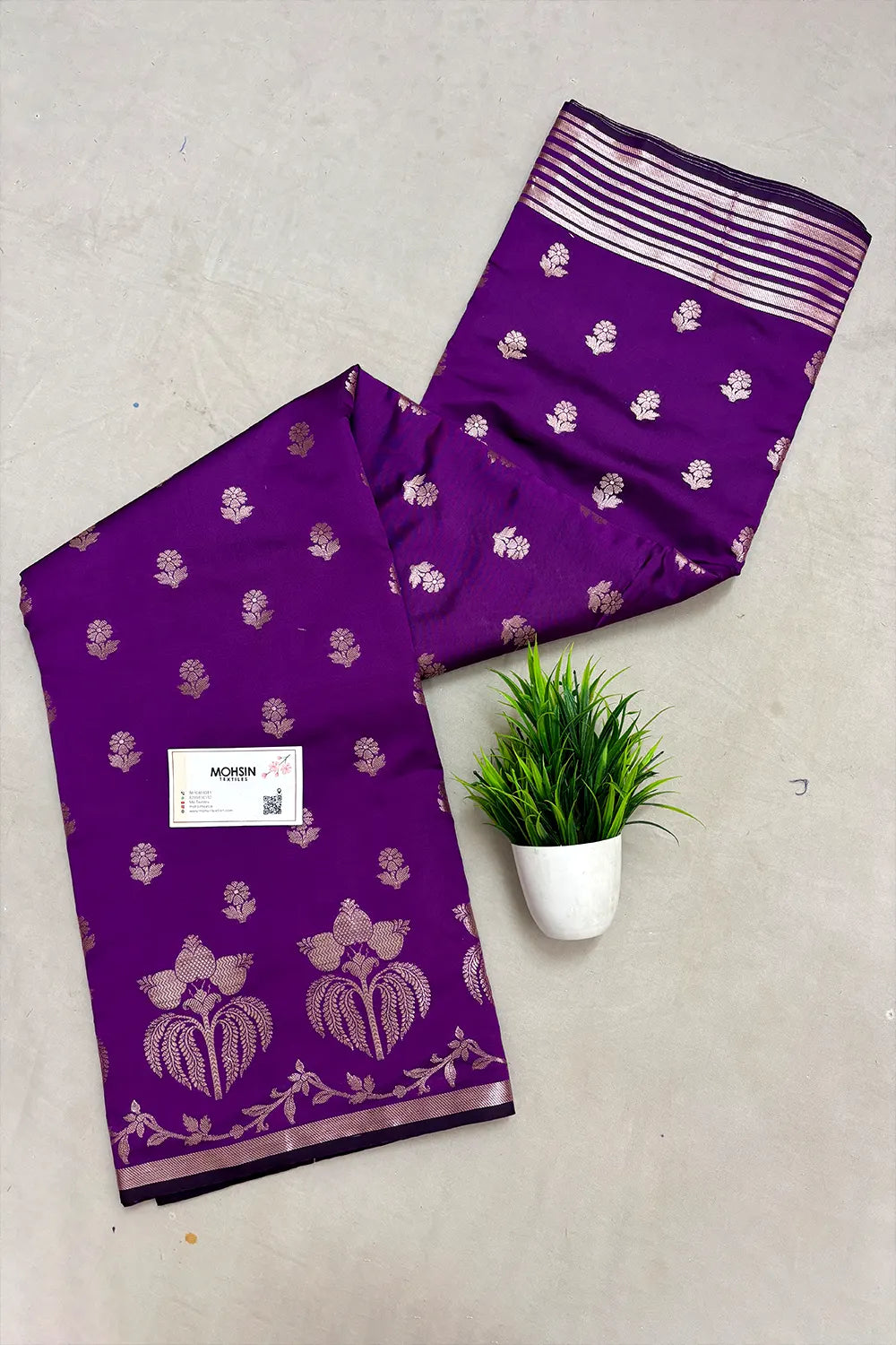 Purple Zari Semi Katan Silk Banarasi Saree