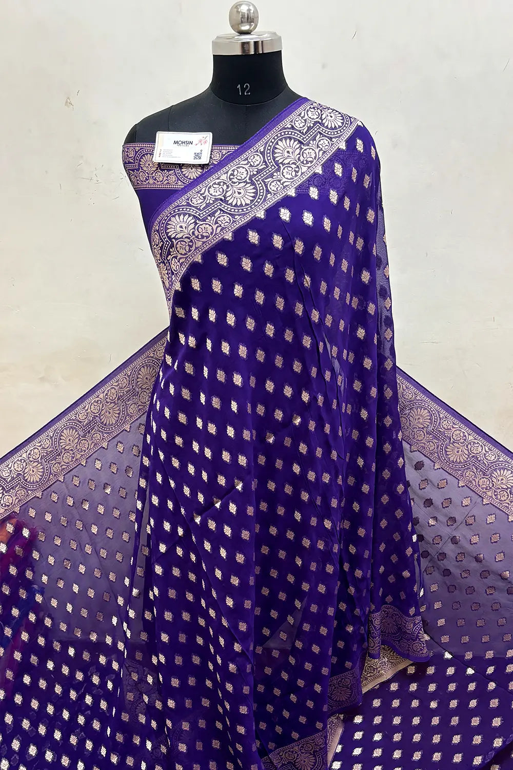 Purple Zari Viscose Georgette Silk Banarasi Saree