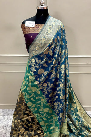 Rainbow Resham Zari Cotton Silk Banarasi Saree