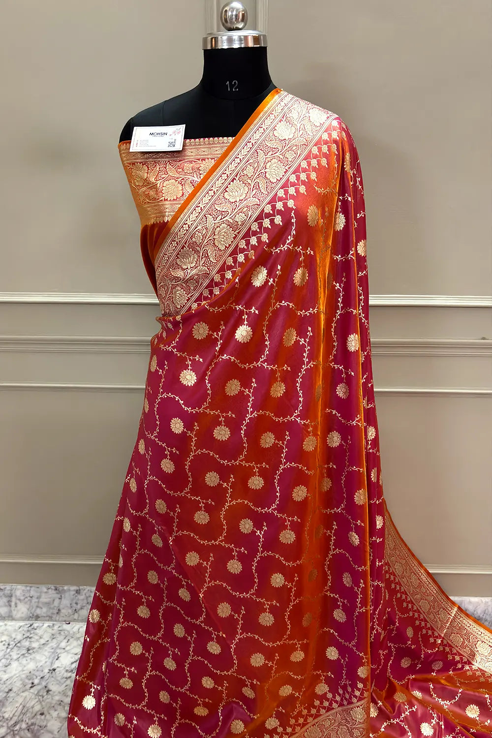 Rani Orange Zari Katan Silk Banarasi Saree
