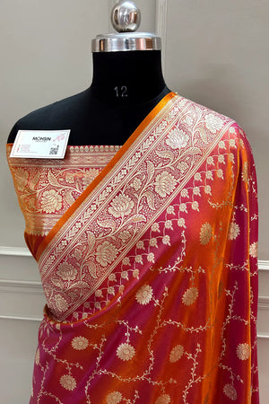 Rani Orange Zari Katan Silk Banarasi Saree