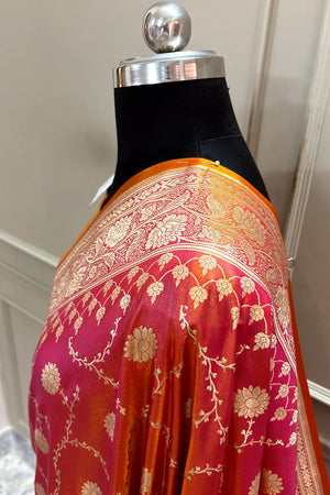 Rani Orange Zari Katan Silk Banarasi Saree
