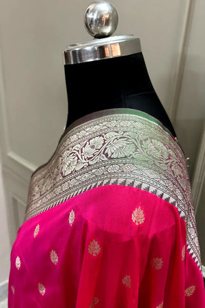 Rani Pink and Green Rudraksha Buti Katan Silk Banarasi Saree