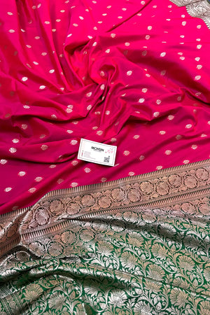 Rani Pink and Green Rudraksha Buti Katan Silk Banarasi Saree