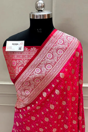 Rani Pink Chunni Munni Buti Katan Silk Banarasi Saree