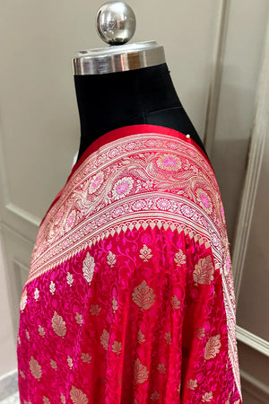 Rani Pink Chunni Munni Buti Katan Silk Banarasi Saree