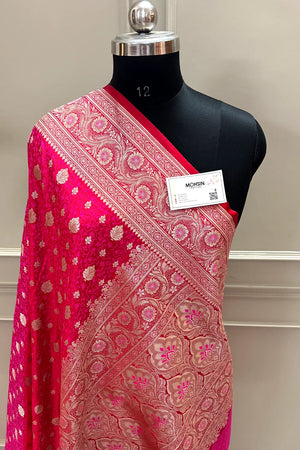 Rani Pink Chunni Munni Buti Katan Silk Banarasi Saree