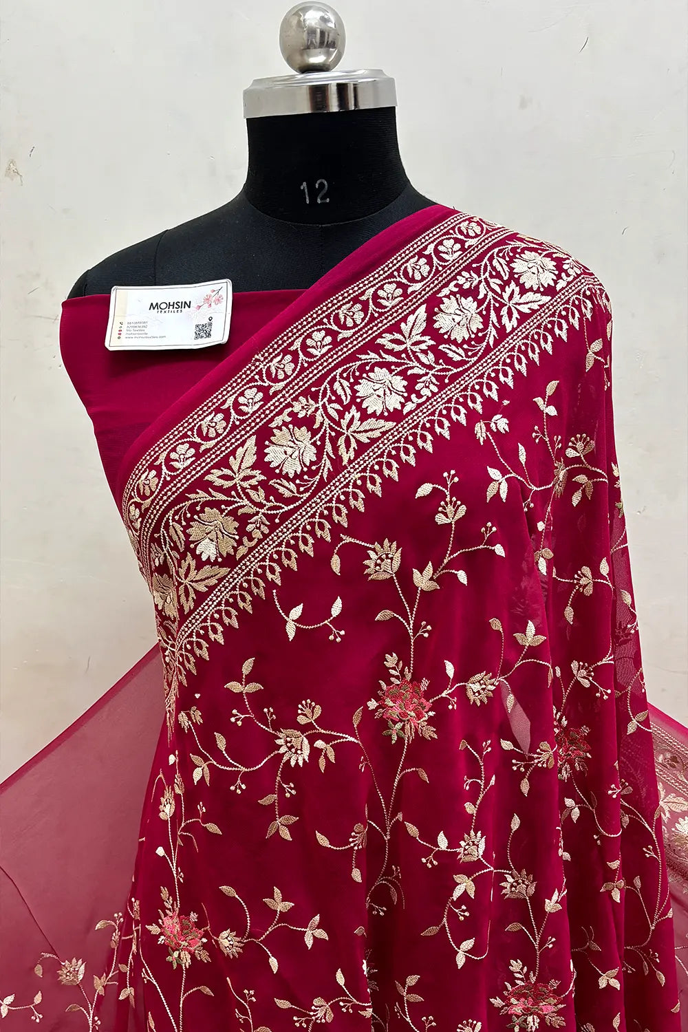Rani Pink Embroidery Georgette Silk Banarasi Saree