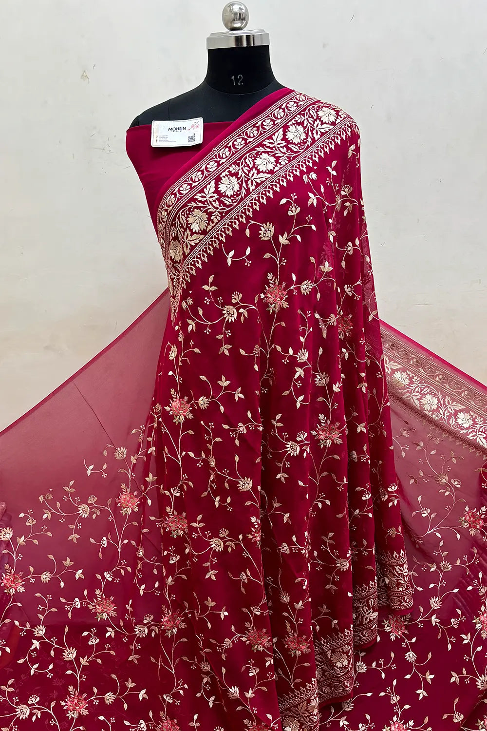 Rani Pink Embroidery Georgette Silk Banarasi Saree