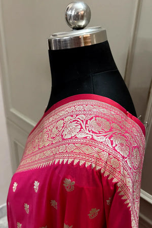 Rani Pink Ghonga Buti Katan Silk Banarasi Saree