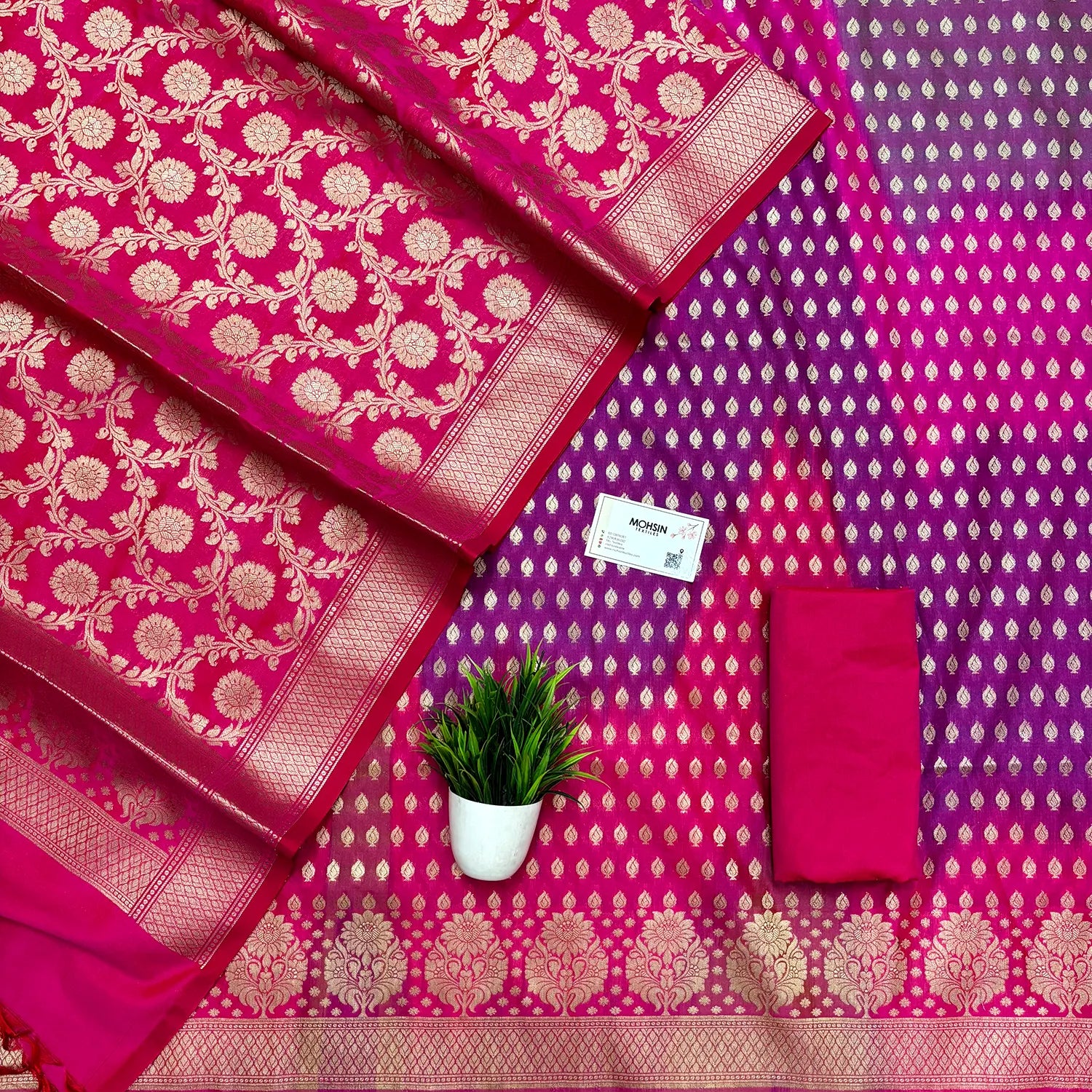 Rani Pink Guldaan Agni Rangkaat Katan Silk Banarasi Suit