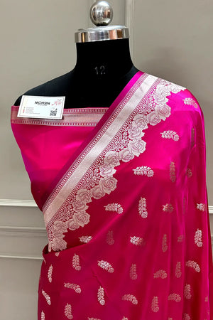 Rani Pink Kanak Buti Katan Silk Banarasi Saree