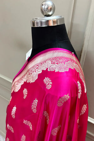 Rani Pink Kanak Buti Katan Silk Banarasi Saree