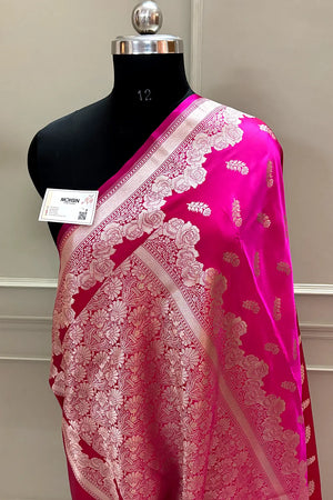 Rani Pink Kanak Buti Katan Silk Banarasi Saree