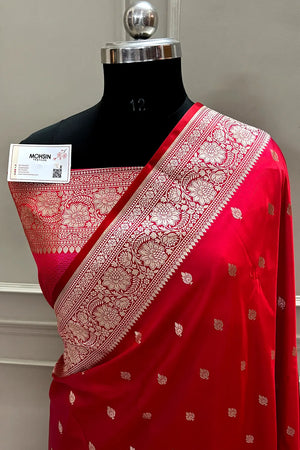 Rani Pink Mario Patti Katan Mashru Silk Banarasi Saree