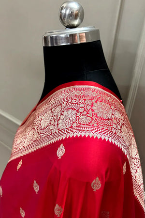 Rani Pink Mario Patti Katan Mashru Silk Banarasi Saree