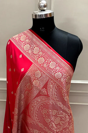 Rani Pink Mario Patti Katan Mashru Silk Banarasi Saree