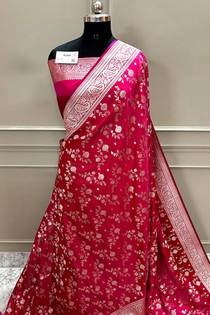 Rani Pink Nafis Jaal Katan Silk Banarasi Saree