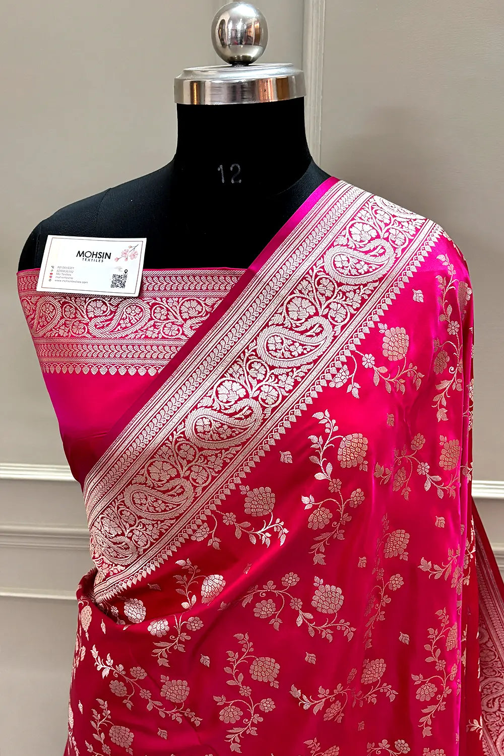 Rani Pink Nafis Jaal Katan Silk Banarasi Saree