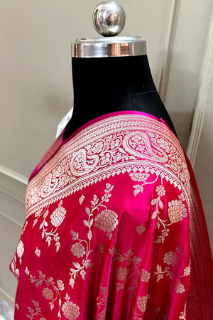 Rani Pink Nafis Jaal Katan Silk Banarasi Saree