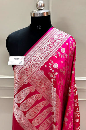Rani Pink Nafis Jaal Katan Silk Banarasi Saree