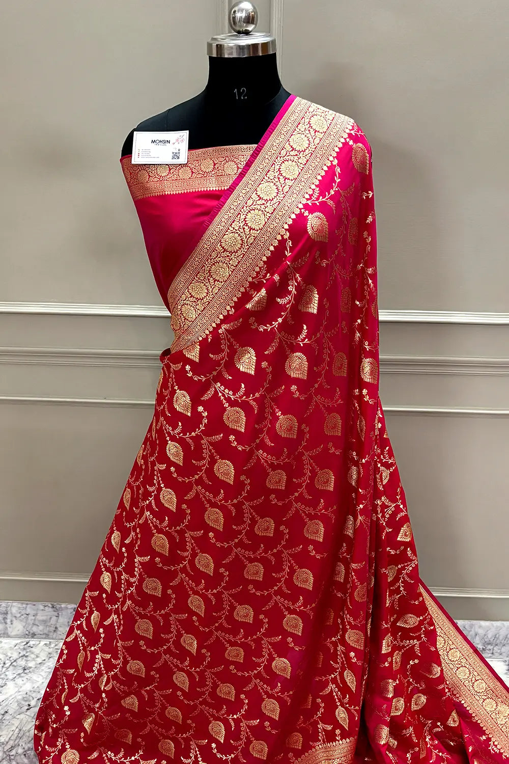 Rani Pink Pandaar Jaal Katan Silk Banarasi Saree