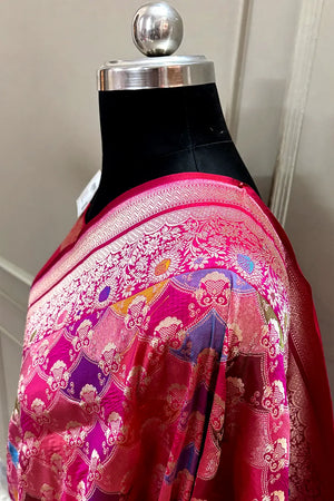 Rani Pink Rangkaat Handloom Pure Katan Silk Banarasi Saree