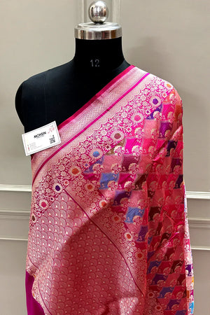 Rani Pink Rangkaat Handloom Pure Katan Silk Banarasi Saree