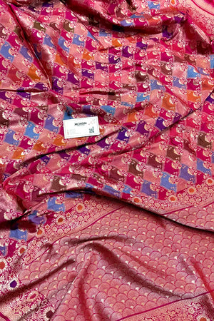 Rani Pink Rangkaat Handloom Pure Katan Silk Banarasi Saree