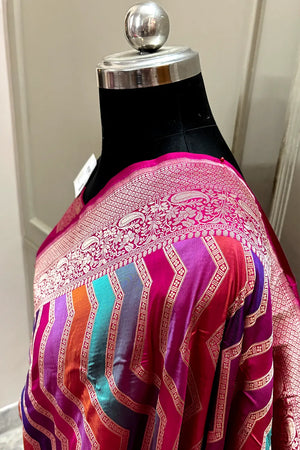 Rani Pink Rangkaat Handloom Pure Katan Silk Banarasi Saree