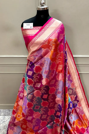 Rani Pink Rangkaat Handloom Pure Katan Silk Banarasi Saree