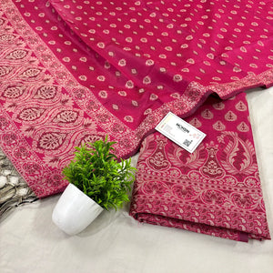 Rani Pink Surahi Buti Cotton Silk Banarasi Suit