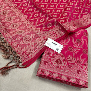 Rani Pink Yoga Jaal Cotton Silk Banarasi Suit