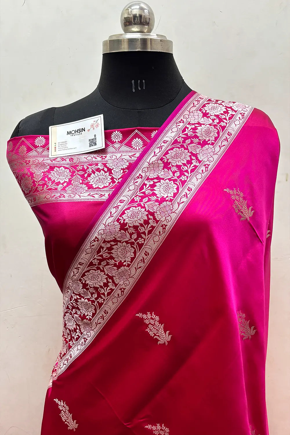Rani Pink Zari Katan Mashru Silk Banarasi Saree