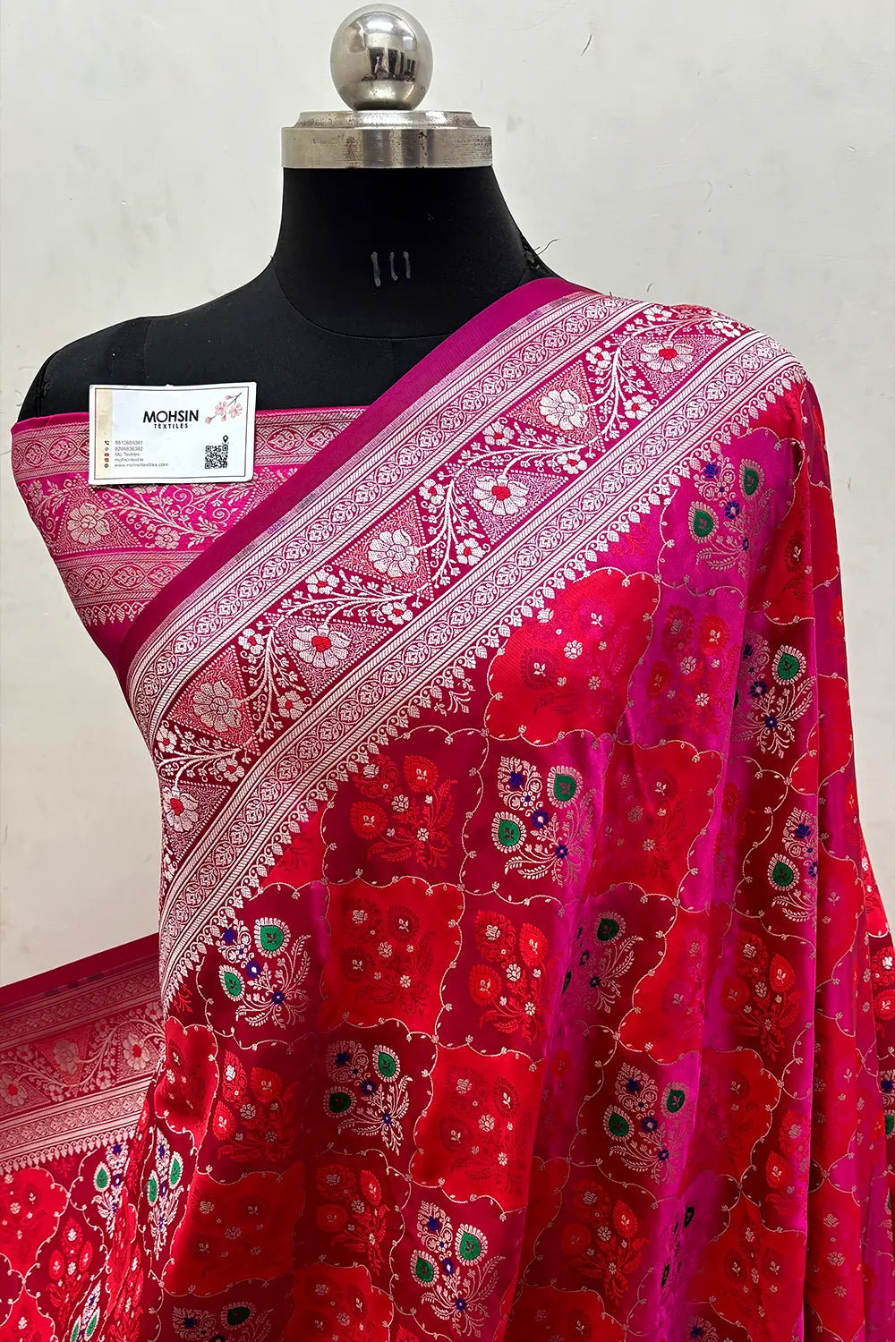 Rani Pink Zari Katan Mashru Silk Banarasi Saree