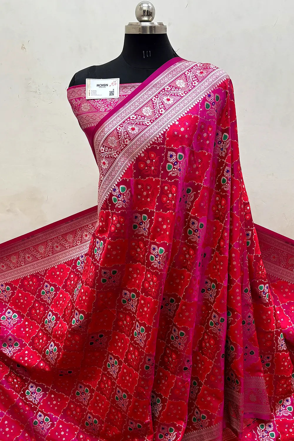 Rani Pink Zari Katan Mashru Silk Banarasi Saree