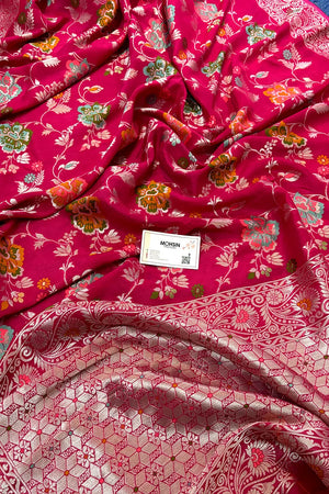 Rani Pink Zari Tussar Georgette Silk Banarasi Saree