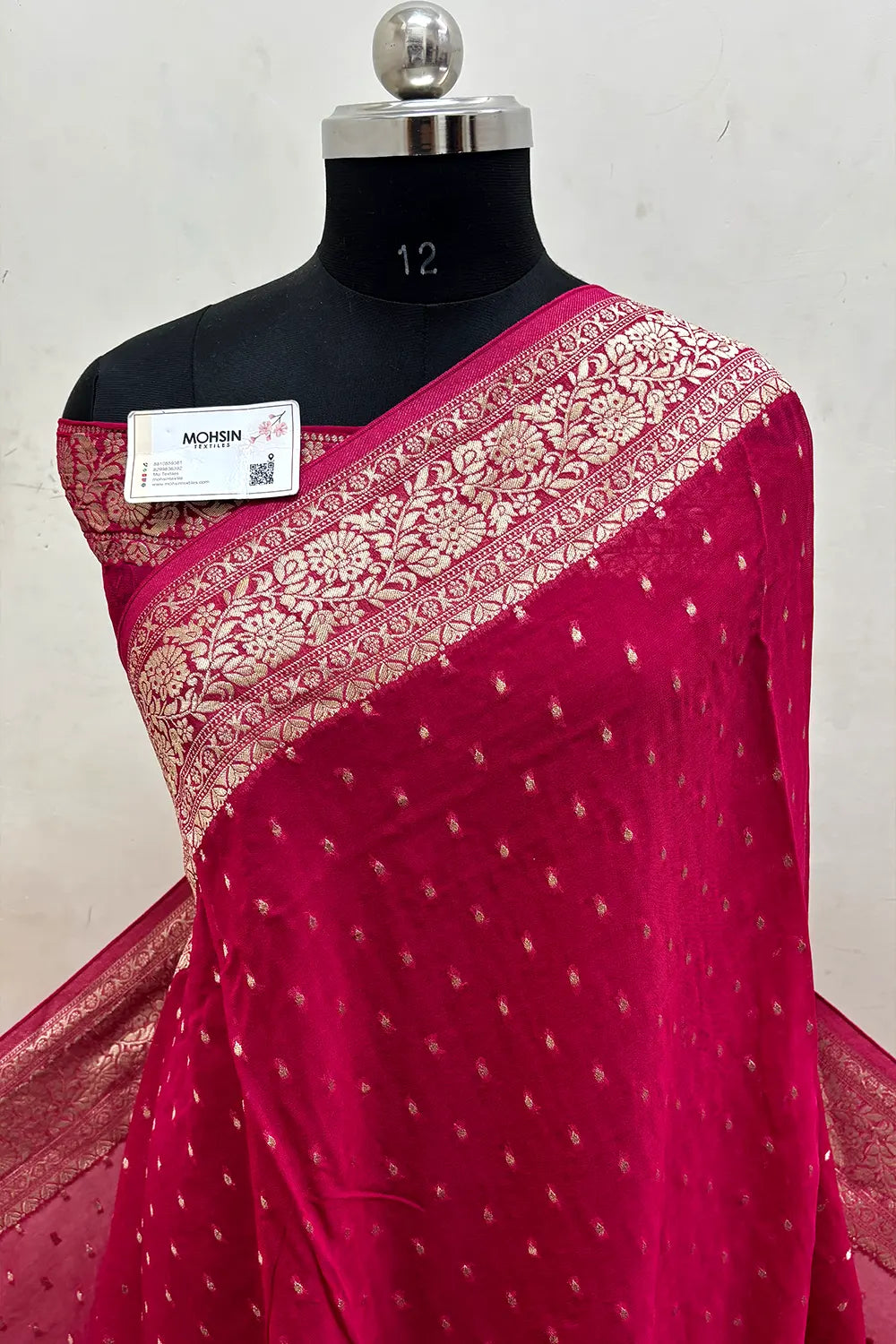Rani Pink Zari Viscose Georgette Silk Banarasi Saree