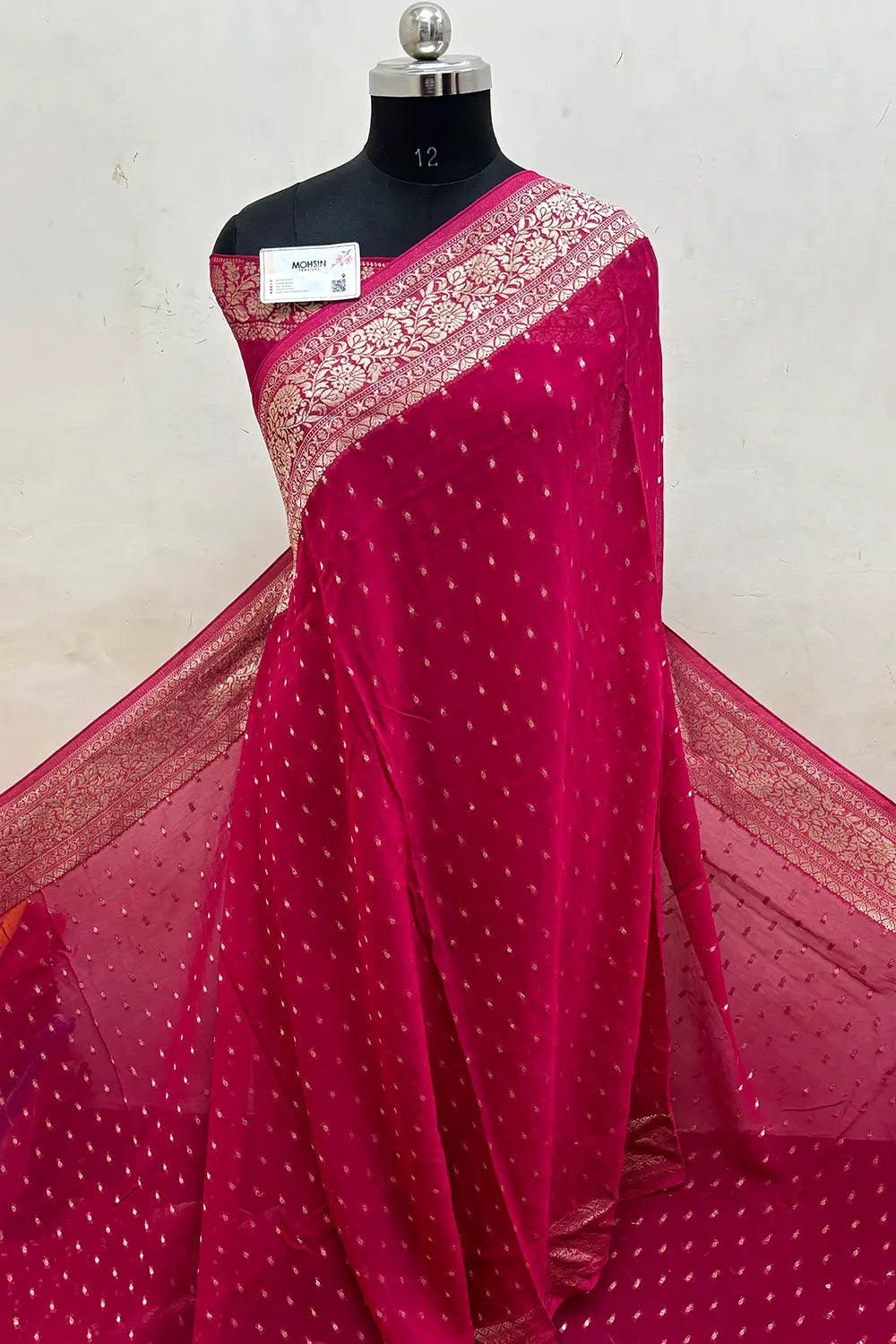 Rani Pink Zari Viscose Georgette Silk Banarasi Saree